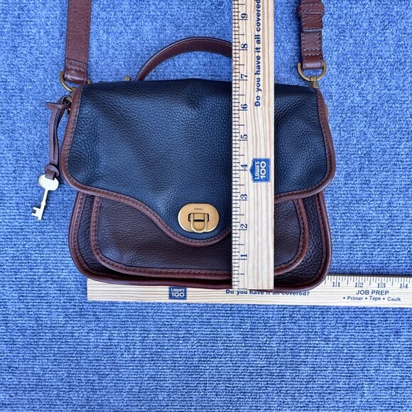 Fossil Heritage Top Handle Crossbody Bag Black & Brown Pebbled Leather - Picture 13 of 15